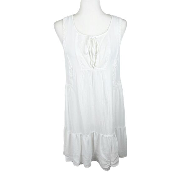 BCBGeneration Dress Women Medium White Sleeveless A-Line Tiered Tie Collar - Picture 1 of 13